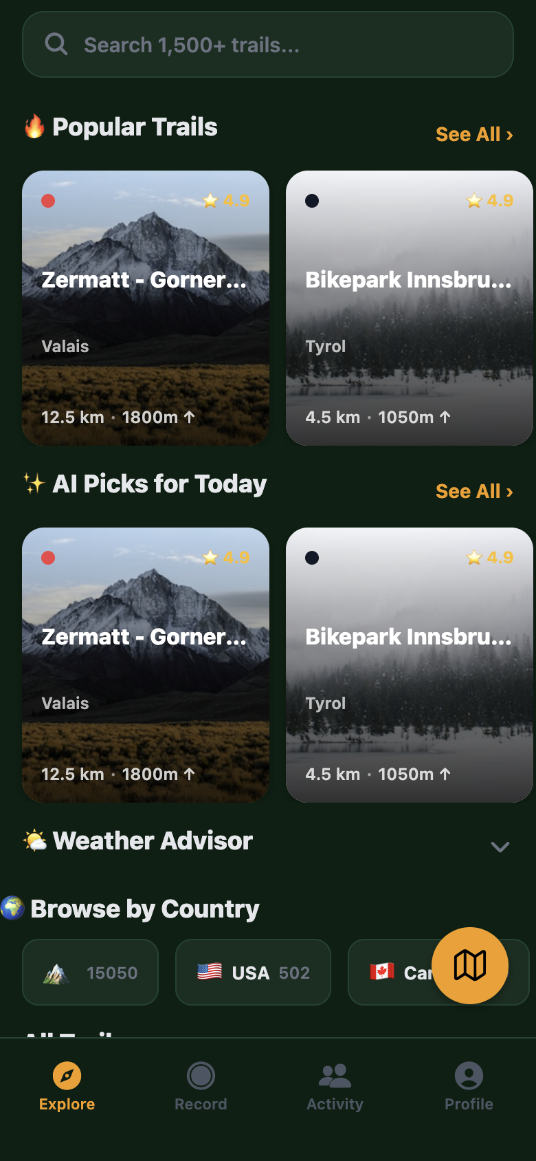 TrailNav iOS widgets and Dynamic Island